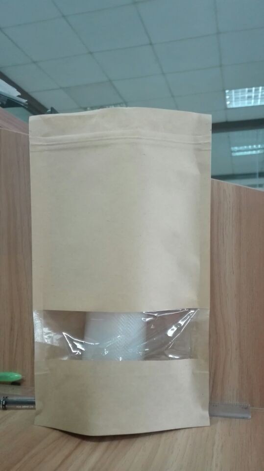 Túi giấy kraft Mylar Ziplock có thể tùy chỉnh Túi giấy có cửa sổ hình chữ nhật