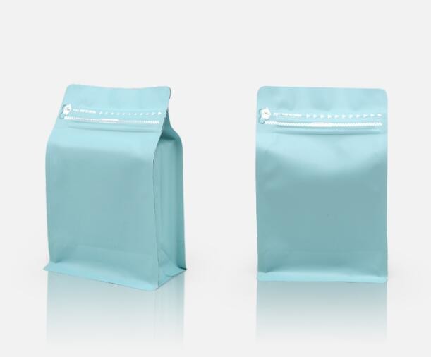 Bao bì dây kéo nhựa in túi cà phê mờ đáy phẳng màu xanh 250g, 1lb, 2Lb