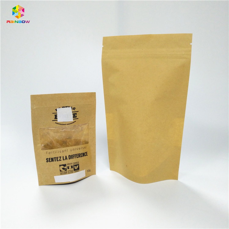 Tùy chỉnh in túi trà Snack Bao bì giấy kraft Doypack hữu cơ với cửa sổ