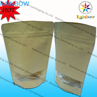 Đứng lên Ziplock Brown Túi giấy tùy chỉnh có cửa sổ để đóng gói đồ ăn nhẹ
