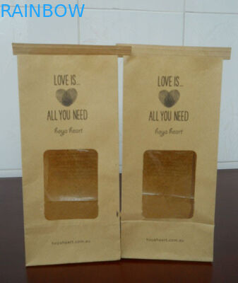 Cửa sổ rõ ràng màu nâu Túi giấy tùy chỉnh Tin Tie cho bao bì thực phẩm