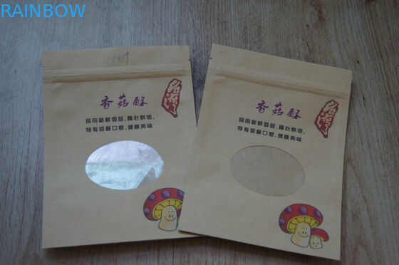 Snack Túi giấy tùy chỉnh màu nâu In đứng lên với Zipper và Cửa sổ