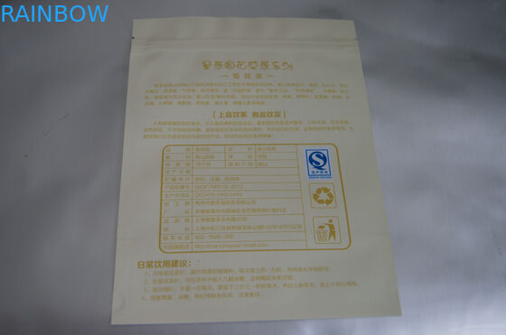 Túi trà lá nhôm phẳng Bao bì có khóa kéo và vết rách cho hoa cúc Matt