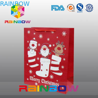 Túi giấy tùy chỉnh màu đỏ Túi quà tặng Giáng sinh có dây màu đỏ / In dễ thương