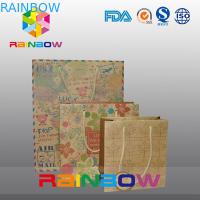Túi giấy màu nâu In ấn tùy chỉnh với dây rút cho quà tặng / mua sắm
