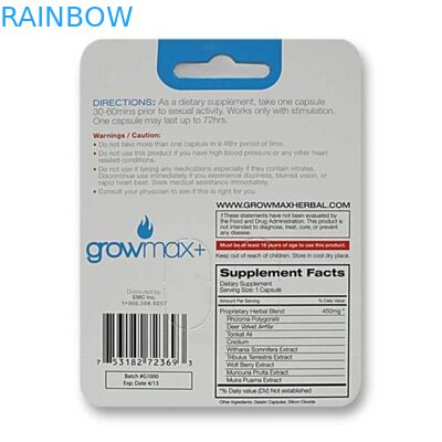 Tùy chỉnh in bao bì thẻ giấy cho kích thích tăng cường nam với hai lỗ