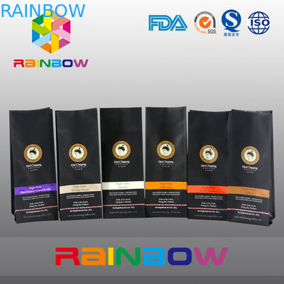 Túi màu đen có thể tùy chỉnh in đáy, túi cà phê bằng nhựa có khóa kéo / van