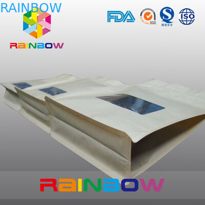 Chặn đáy Craft Paper Coffee Bean Bao bì Túi có Zipper và Clear Winow