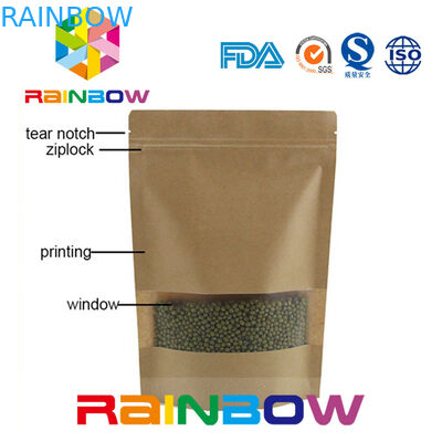 Giấy kraft nâu Túi giấy tùy chỉnh Doypack Ziplock Bao bì thực phẩm khô Túi có cửa sổ