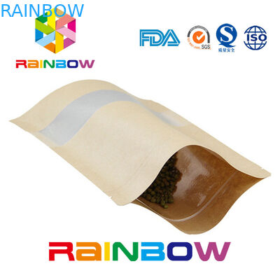 Giấy kraft nâu Túi giấy tùy chỉnh Doypack Ziplock Bao bì thực phẩm khô Túi có cửa sổ