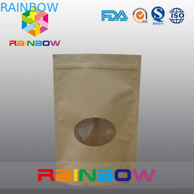 Kích thước tùy chỉnh Plain Zipper Zipper Túi giấy kraft hàng đầu cho Pepper Snack với cửa sổ ROUND