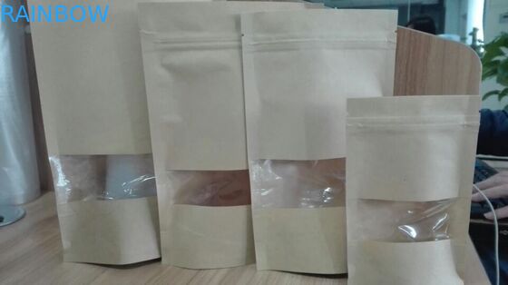 Brown Ziplock Đứng lên Túi giấy Tùy chỉnh Túi đựng thực phẩm Bao bì có cửa sổ