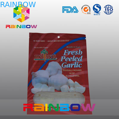 Túi cửa sổ nhựa màu đỏ và trắng với dây kéo trên cùng cho thực phẩm / Garllic tươi