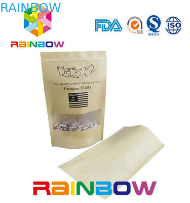 Đáy phẳng màu nâu Túi giấy tùy chỉnh / Túi giấy thủ công có dây kéo