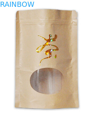 tùy chỉnh in đáy phẳng giấy kraft chất lượng cao cho bao bì trà / cà phê với dây kéo ziplock mylar và cửa sổ