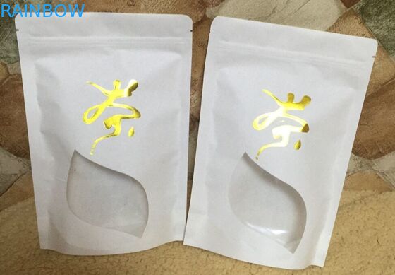 tùy chỉnh in đáy phẳng giấy kraft chất lượng cao cho bao bì trà / cà phê với dây kéo ziplock mylar và cửa sổ