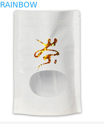 Giấy kraft trắng đáy phẳng đứng lên với túi ziplock mylar và cửa sổ