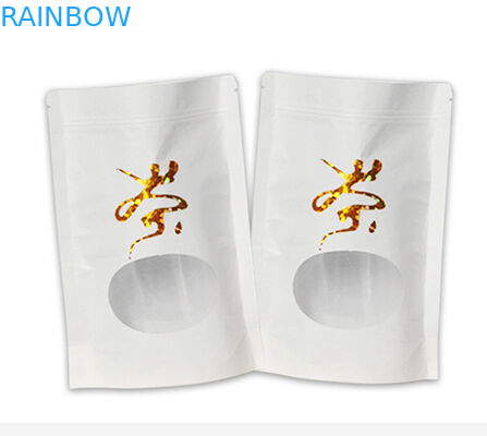 Giấy kraft trắng đáy phẳng đứng lên với túi ziplock mylar và cửa sổ