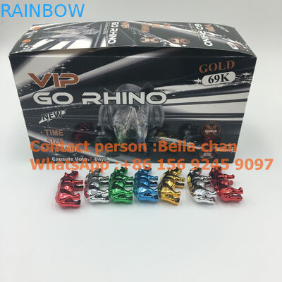 Shinny Silver / Gold sex viên Đồ chơi tê giác cho bao bì Go Rhino, chai hình kim loại