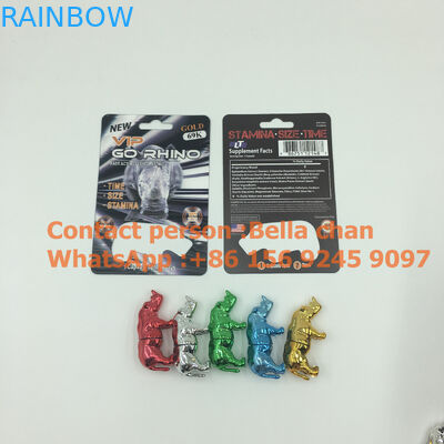 Shinny Silver / Gold sex viên Đồ chơi tê giác cho bao bì Go Rhino, chai hình kim loại