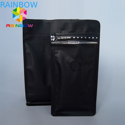 Túi cà phê Matt Black có van Bán buôn Khối cà phê đáy / Túi đáy phẳng cho 12oz 250g Cà phê