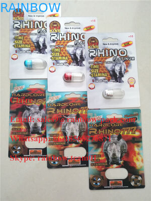 Mới nhất in 3D thuốc tăng cường nam gấp thẻ nhựa Rhino 25 / Crazy Rhino 50k bao bì vỉ