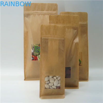 Túi giấy kraft vuông màu nâu với cửa sổ rõ ràng, túi cà phê Zip Lock