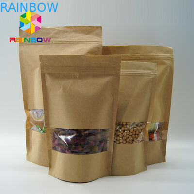 Costomized Size Túi giấy kraft Cửa sổ hình bầu dục cho thực phẩm / Thịt khô / hải sản