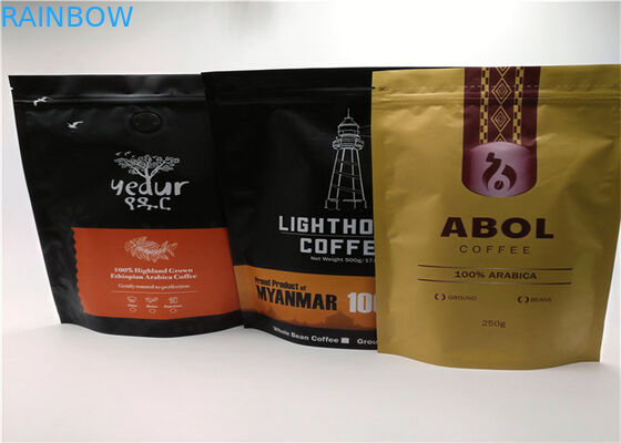 Túi nhựa màu đen Mylar Túi Zip Khóa đứng lên cho cà phê và trà