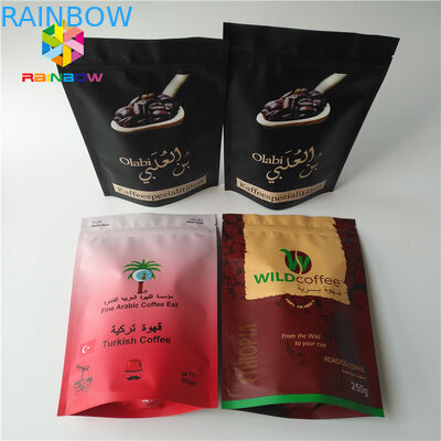 Tùy chỉnh Gram Stand Up Rang Coffee Pack Mylar Túi Mờ đã hoàn thành với lá nhôm Thực phẩm Lớp cà phê bột đậu