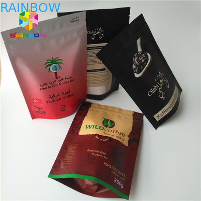 Tùy chỉnh Gram Stand Up Rang Coffee Pack Mylar Túi Mờ đã hoàn thành với lá nhôm Thực phẩm Lớp cà phê bột đậu
