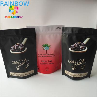 Tùy chỉnh Gram Stand Up Rang Coffee Pack Mylar Túi Mờ đã hoàn thành với lá nhôm Thực phẩm Lớp cà phê bột đậu