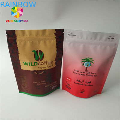 Tùy chỉnh Gram Stand Up Rang Coffee Pack Mylar Túi Mờ đã hoàn thành với lá nhôm Thực phẩm Lớp cà phê bột đậu
