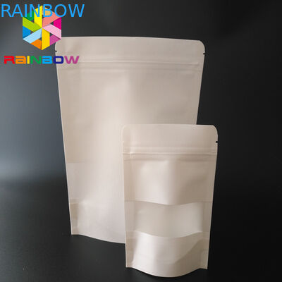 White Doypack Đứng lên Túi cà phê Túi giấy Ziplock với cửa sổ / Zipper rõ ràng