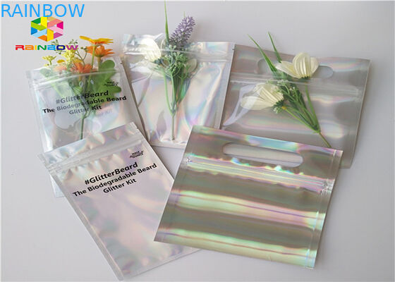 Laser Mylar túi giấy với mặt rõ ràng cho sơn móng tay lấp lánh bột đóng gói mỹ phẩm túi hologram lá bao bì