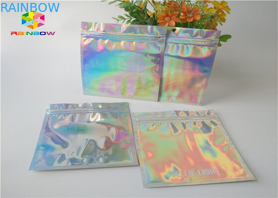 Laser Mylar túi giấy với mặt rõ ràng cho sơn móng tay lấp lánh bột đóng gói mỹ phẩm túi hologram lá bao bì