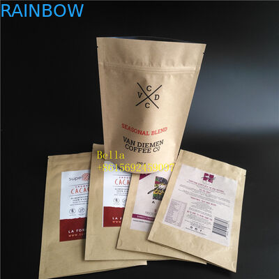 Lá Logo Túi trà In Bao bì Giấy màu nâu Giấy Zipper Túi có cửa sổ rõ ràng