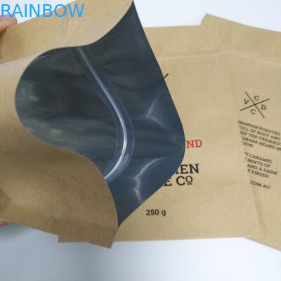 Túi giấy màu nâu giấy kraft Bao bì đứng lên Túi đáy phẳng với dây kéo