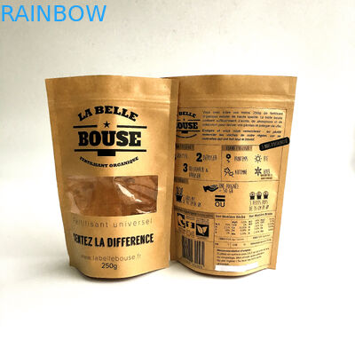 Có thể tái chế Túi giấy tùy chỉnh Khóa Zip tự nhiên Đứng lên Túi có cửa sổ