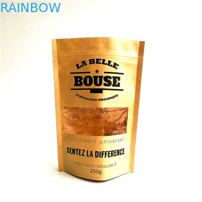 Có thể tái chế Túi giấy tùy chỉnh Khóa Zip tự nhiên Đứng lên Túi có cửa sổ