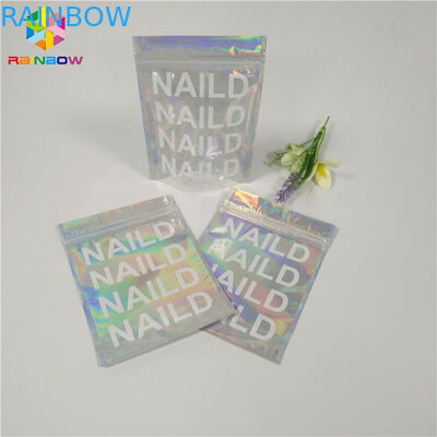 Heat Seal Túi đựng mỹ phẩm rõ ràng Hologram Mylar Ziplock Chất liệu nhựa phẳng
