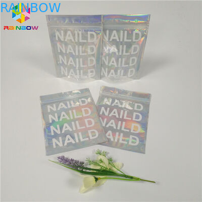Heat Seal Túi đựng mỹ phẩm rõ ràng Hologram Mylar Ziplock Chất liệu nhựa phẳng