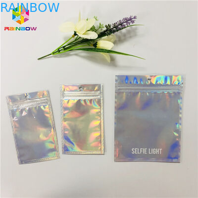 Bao bì mỹ phẩm tùy chỉnh Túi nhựa Hologram Mylar Zipper với cửa sổ rõ ràng