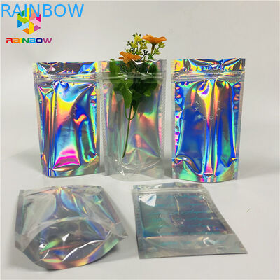 Bao bì mỹ phẩm tùy chỉnh Túi nhựa Hologram Mylar Zipper với cửa sổ rõ ràng