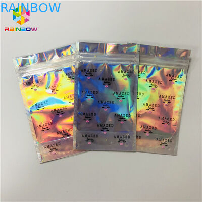 Mặt trước rõ ràng Mylar Ziplock Túi giữ nhiệt bằng phẳng Hologram Túi đóng gói