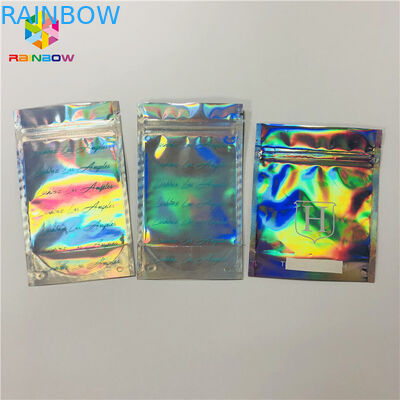 Mặt trước rõ ràng Mylar Ziplock Túi giữ nhiệt bằng phẳng Hologram Túi đóng gói