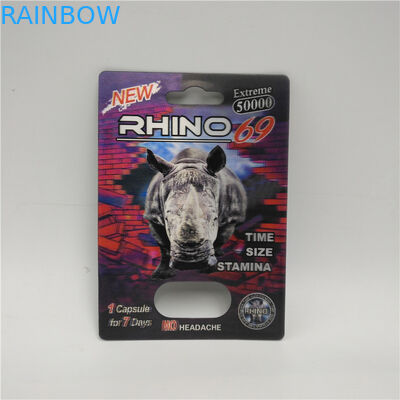 Chai nhựa rỗng Thuốc tăng cường nam Rhino 99 Pills Thẻ vỉ với hộp hiển thị