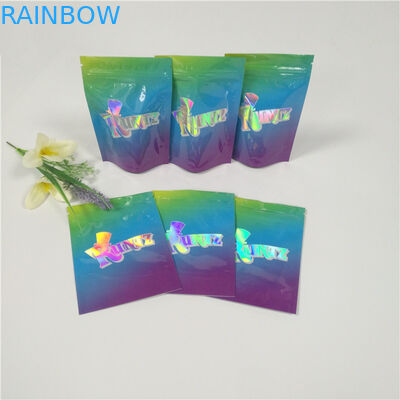 Hologram nhựa sáng bóng Resealable đứng lên Túi Ziplock Runtz Túi có mùi