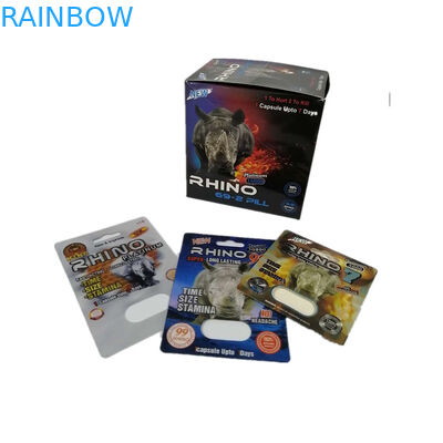 Trượt vỉ Chèn Thẻ Giấy Hộp Bao bì Rhino 69 Viên thuốc tình dục 3d Đóng gói Kích thước tùy chỉnh