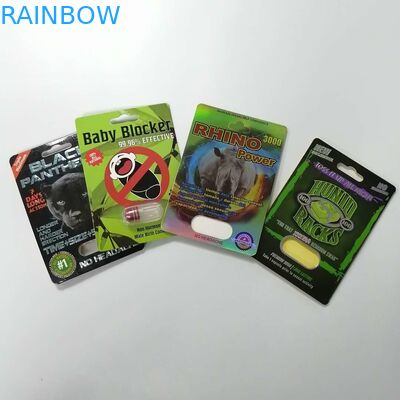 Trượt vỉ Chèn Thẻ Giấy Hộp Bao bì Rhino 69 Viên thuốc tình dục 3d Đóng gói Kích thước tùy chỉnh